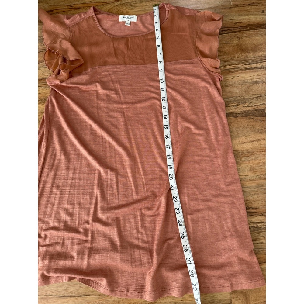 Kim & Cami Terracotta Flutter Sleeve Top Sheer Mesh Yoke Blouse Size Large - Picture 8 of 8